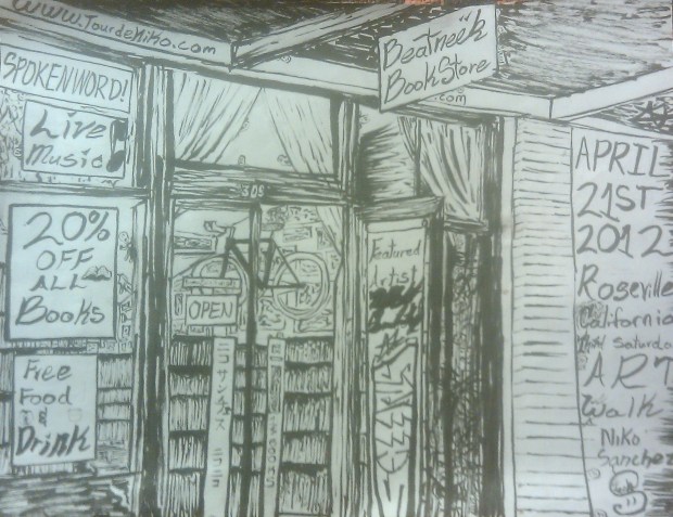 Beatnik Bookstore 8.5"x11" Ink brush on Paper